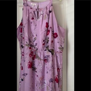 Lavender floral stripy neckline above the knee summer dress-GREAT EASTER DRESS